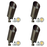 Outdoor Landscape Lighting LED 12V Low Voltage SPB09 4x/8x/12x Package with 3W 3000K Bulb 12V Low Voltage LED Outdoor Landscape Brass Spotlight Natural Brass 4 Pack