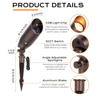 CDA02 4-Pack 9W 5CCT 2200K/2700K/3000K/4000K/5000K Selectable Integrated LED Bronze Aluminum Outdoor Spotlight Directional 12V AC/DC Low Voltage Landscape Lighting Package