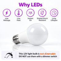 E26 6W 12V-24V 3000K/5000K 600LM AC/DC LED Shatterproof Bulbs 6-Pack Non-Dimmable Energy Saving Low Voltage Light Bulb