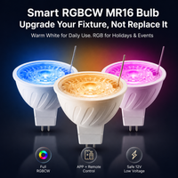 MR16 RGBCW 2700K-5000K Smart Bluetooth 5W 12V Low Voltage LED Bulbs 45° Dimmable Energy Saving Waterproof Light with Antenna and Remote Control