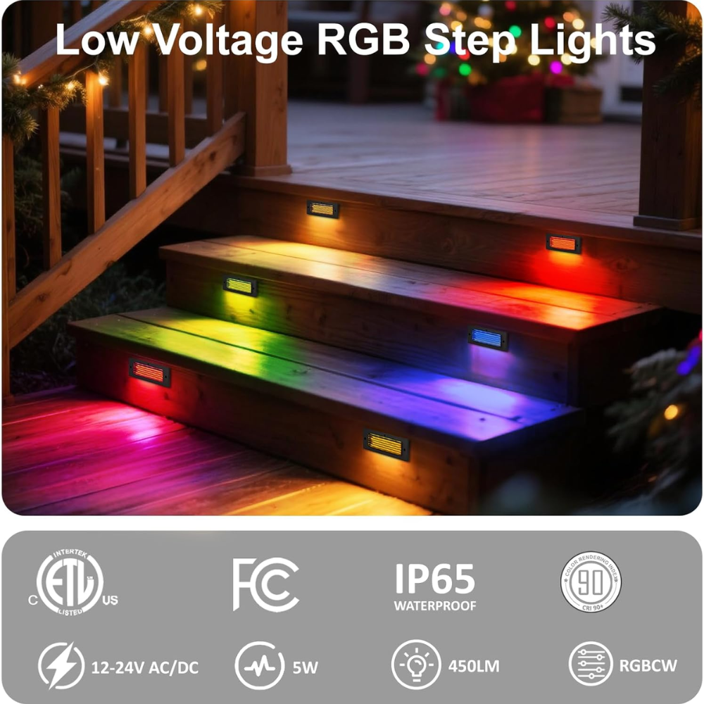 STLA02 RGBCW Low Voltage Grilled Step Lights Package | Outdoor Deck Lights