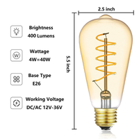 E26 4W 12V-36V 2700K AC/DC LED Spiral Filament Edison Bulbs Package Dimmable Energy Saving Low Voltage Light Bulb