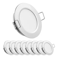 CBA10 8 Pack 2.5W Round Recessed Cast Aluminum Cabinet Light Energy Saving Dimmable LED Downlighting - Silver / 3000K Warm White