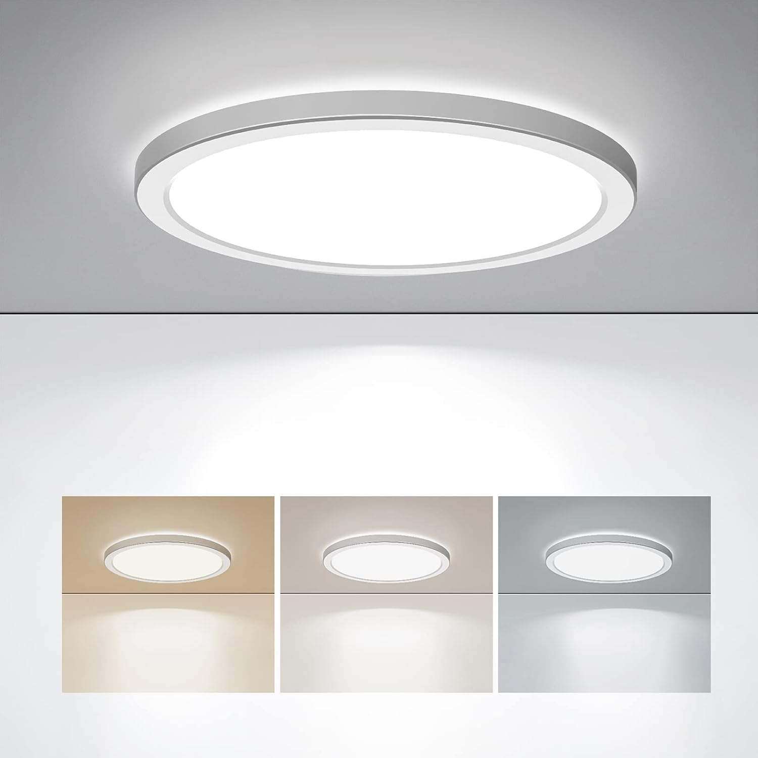 9" LED Selectable 120V Line Voltage 18W 1800LM 3CCT 3000K/4000K/5000K CRI90 Non-dimmable White Flush Mount Ceiling Light