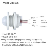 Outdoor Landscape Lighting LED 12V Low Voltage PIR Infrared and Motion Sensor DC12V/DC24V Low Voltage For Strip Lights, Cabinets, Closets, Pantry, Indoors Max Load 12V/60W or 24V/80W