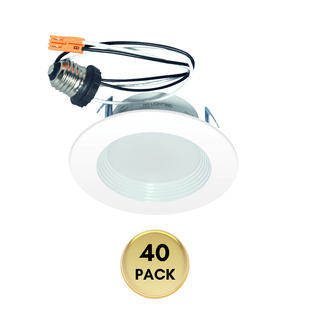 AH Lighting 4" 40 Pack - LED Selectable 5CCT 9W Recessed Baffled Retrofit Kit Reflector