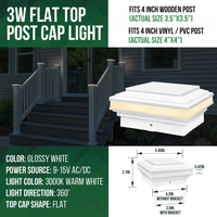 CPL03 Modern Flat-Top 12V AC/DC Low Voltage 3W 2700K/3000K 150 Lumens LED Post Cap Light for 3.5x3.5 or 4x4 Posts IP65 Waterproof