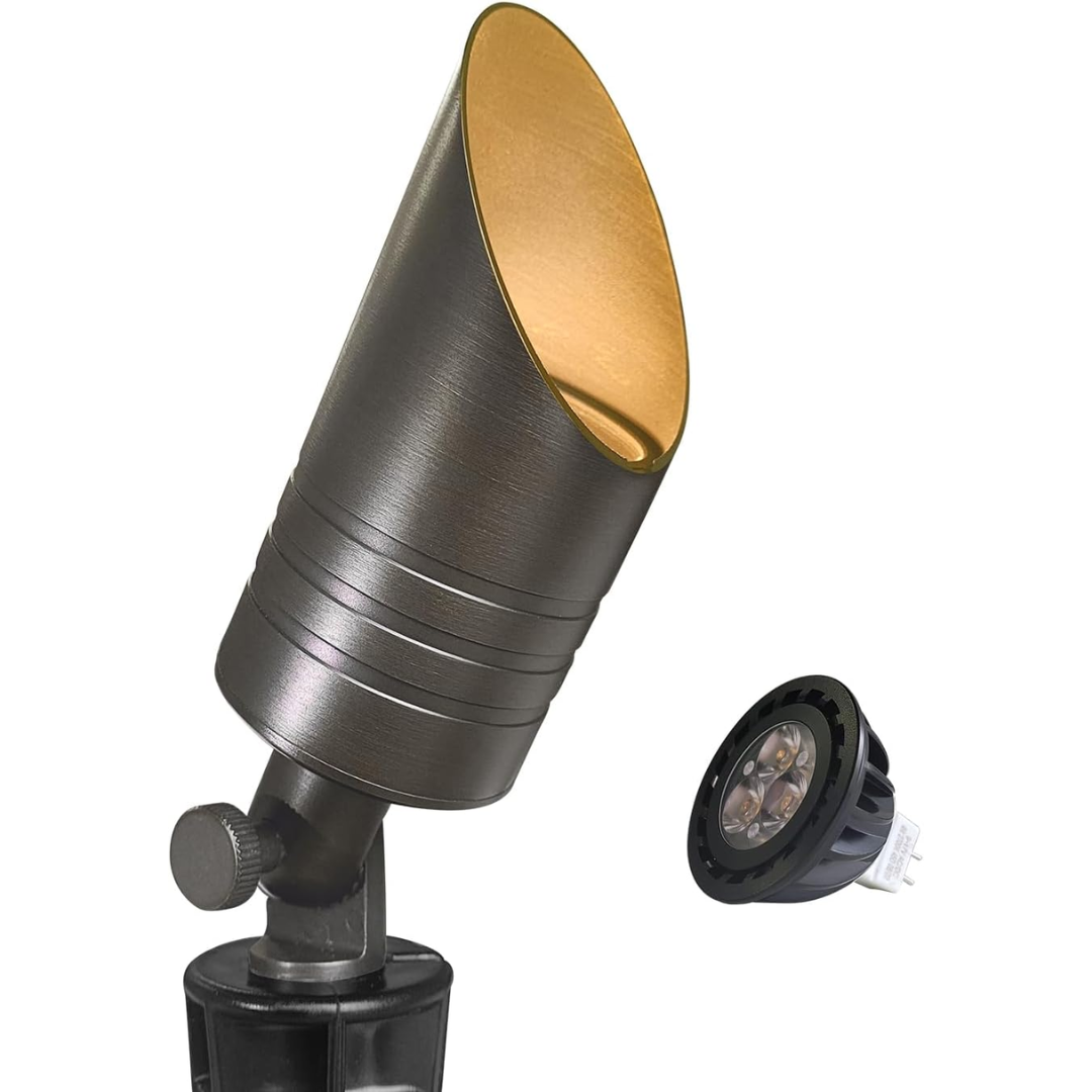 SPBA17 MR16 Brass Spotlight Package 12V AC/DC Low Voltage Outdoor Lighting with 5W 2700K Warm White Bulb