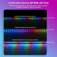 SL13 Strip Light Addressable RGB+IC WS2812B Ultra Narrow 4.54W/ft 2.7mm 16.4ft DC12V Low Voltage LED Indoor IP30 UL 0807 SMD Tape Light
