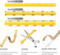 SLD11 Dotless Linear LED 3MM Width, 3000K/4000K/6500K 4.8W/M COB Strip Lights IP20 Low Voltage DC 12V/24V Tape Light