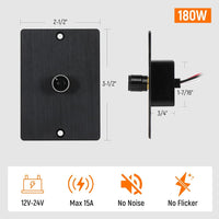 12/24 Volt LED Low Voltage Dimmer Switch 15A (12V) and 7.5A (24V) 180W MAX, Push On Off, Rotary Knob Dimming