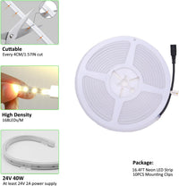 Outdoor Landscape Lighting LED 12V Low Voltage SLN01 Dotless COB Neon LED 16.4FT (5M) Strip Light DC24V 2.44W/ft IP67 4x10mm Outdoor Rated Dimmable Low Voltage Silicone Strip Light