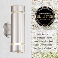 SCSH01 120V Line Voltage LED Stainless Steel Cylinder Up Down Light 2 Directional Sconce Lighting Medium Base Sockets