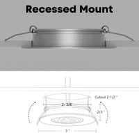 CBA01 2-Pack 2.5W Dimmable 70° Adjustable Swivel RV Recessed Low Voltage DC12V LED Puck Cabinet Light Cast Aluminum Downlighting