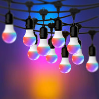 SLR104 50ft Adjustable Connector LED RGBW Bistro String Lights RGBW Color Changing Outdoor Weatherproof 12V 3W E10 B9 10pcs Bulbs