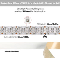 SL14 Dotted DC24V 365 nm High-Intensity UV 1M Double-Row 480 LED 22W Strip Light for Resin Curing, Fluorescence, Inspection LED Strip Lights Low Voltage Tape Light