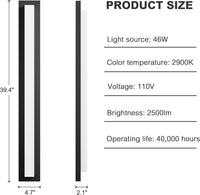 SCH17 1-Pack LED 39.4 Inch Rectangular Modern Outdoor Wall Sconce Light 2500LM, 2900K Aluminum and Acrylic Integrated LED 46W Line Voltage 110V AC IP65