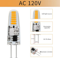 10 Pack G4 1.2W Bi Pin 3000K/6000K LED Silicone Capsule 120V Line Voltage Bulb Energy Efficient Light