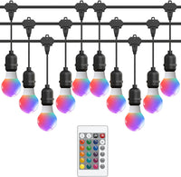 SLR104 50ft Adjustable Connector LED RGBW Bistro String Lights RGBW Color Changing Outdoor Weatherproof 12V 3W E10 B9 10pcs Bulbs
