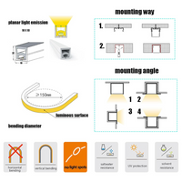 SLN12 Dotless Neon Soft Silicone Vertical Bending LED Strip Light 10x10mm 2.44W/ft DC12V IP68 16.4ft with Screws and Mounting Clips