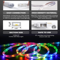 SLNR16 Dotted Neon RGBIC+CCT LED Strip Light 110V IP65 Outdoor Rated Dimmable High Voltage Flat Flexible Strip Light , Mounting Brackets, End Cap, Screws, Remote Control and Power Supply