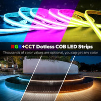 SLD09 Dotless Linear LED RGBCCT Color Changing and Tunable White 5.5W/ft COB Strip Lights IP20/IP67 Low Voltage DC24V Tape Light