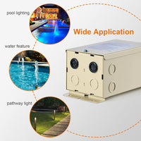 TSWP2 100W/300W AC Pool Rated 12V/13V/14V Multi-Tap, Low Voltage Outdoor Stainless Steel Transformer