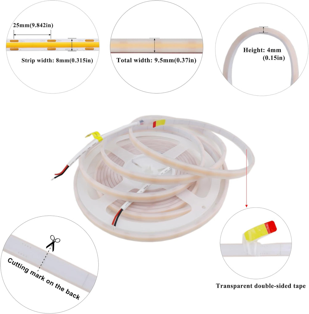 SLD34 Dotless 8mm 3.28W/f Single Color Linear LED Strip Lights Low Vol