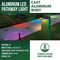 ALPR19 4-Pack 3W RGBCW Bluetooth Smart LED Landscape Pathway Light Package, 9-15V Low Voltage Modern Path Lights
