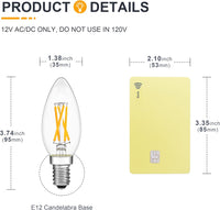 E12 4W Filament 12V AC/DC Candelabra and Small Base Package Low Voltage LED Light Bulbs Dimmable Energy Saving Light Bulb