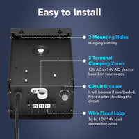TSPA 60/120/200/300W AC 12V Outputs, Low Voltage Outdoor Plastic Transformer with Photocell and Countdown Timer