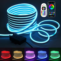 SLNR10 Dotless COB Neon LED Strip Light 110-130V IP67 Outdoor Rated Dimmable High Voltage Silicone Strip Light with Mounting Clips, Screws, Power Adapter with Dimmer and Remote Control