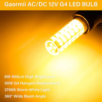 6-Pack 6W G4 12V AC/DC 2700K 600LM Non-Dimmable SMD Bi Pin LED Capsule Bulb Energy Efficient Light Package