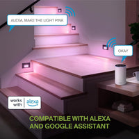 Outdoor Landscape Lighting LED 12V Low Voltage STRA07 6-Pack Line Voltage 120V 3W Wi-Fi RGBCW Color Changing 2700K-6500K Rectangular Waterproof Horizontal LED Stairs Step Light Fixture Package