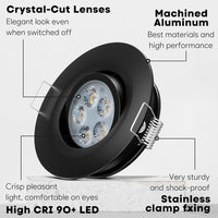 CBA01 2-Pack 2.5W Dimmable 70° Adjustable Swivel RV Recessed Low Voltage DC12V LED Puck Cabinet Light Cast Aluminum Downlighting