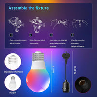 SLR104 50ft Adjustable Connector LED RGBW Bistro String Lights RGBW Color Changing Outdoor Weatherproof 12V 3W E10 B9 10pcs Bulbs