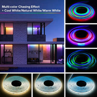 SLD28 Dotless COB Smart RGBW-IC WS2814 784LED/M 14IC/M 7.31W/ft 10mm Addressable Color Flowing LED Strip Light DC24V Low Voltage Strip Light IP20 and IP66 Waterproof