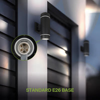 SCSH02 120V Line Voltage LED Aluminum Cylinder Up Down Light 2 Directional Sconce Lighting Medium Base Sockets