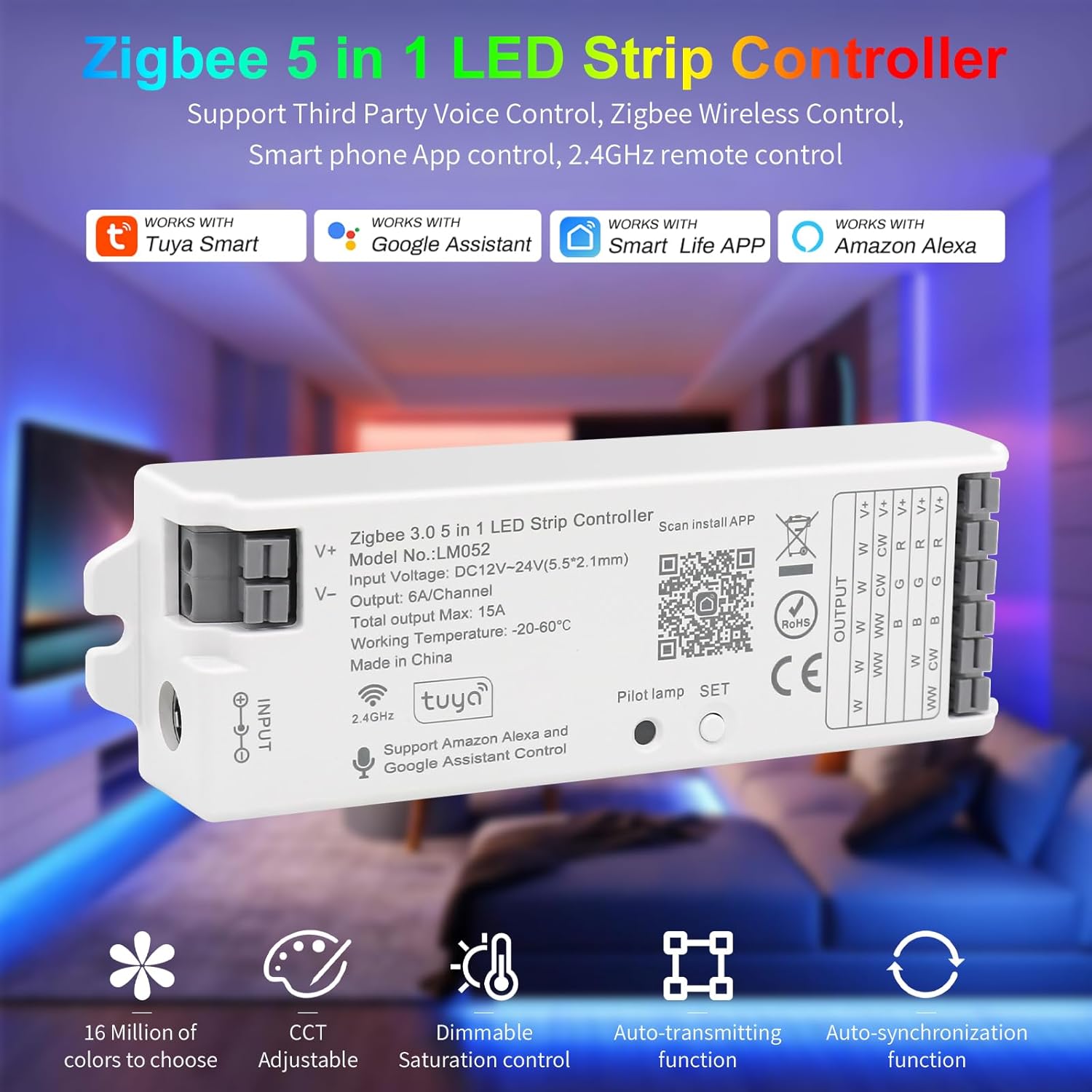 LM052 Zigbee LED Strip Light 5 in 1 Tuya Controller Compatible with Al