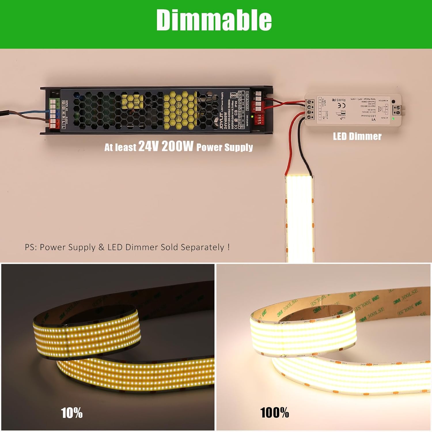 Wide Led Bulb SLD17 30mm 12.2W/ft, 160W Max Wide LED Strip Light Dotless COB Indoor