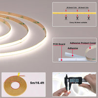 SLD12 Dotless Linear LED Dimmable 5MM Width, Color Changing Temperature 2700K-6500K 1.5W/ft COB Strip Lights IP20 Low Voltage DC 24V Tape Light