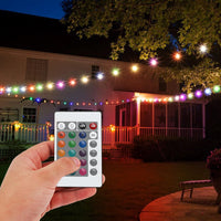 SLR104 50ft Adjustable Connector LED RGBW Bistro String Lights RGBW Color Changing Outdoor Weatherproof 12V 3W E10 B9 10pcs Bulbs