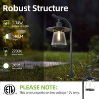 Outdoor Landscape Lighting LED 12V Low Voltage ALP05 4-Pack 12V-15V AC Low Voltage 1.34W 146LM 2700K Soft White LED G4 Bulb Included Landscape Lighting, Black Curved Lamp Pathway Light Package, Die-Cast Zinc Aluminum, IP65 Waterproof