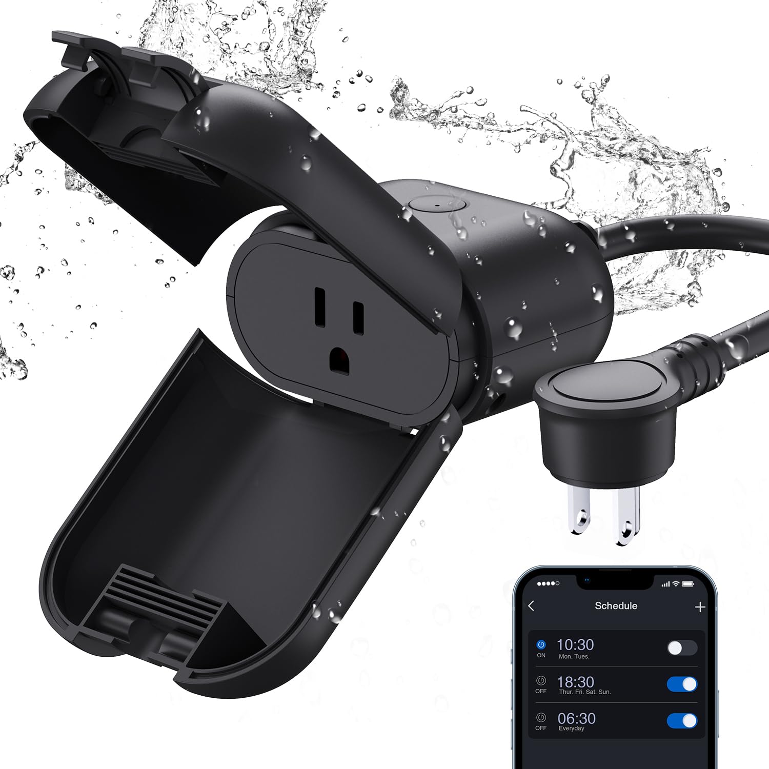 Outdoor Smart Plug 15A Wi-Fi Outlet Timer Compatible with Alexa and Google Assistant IP66 Waterproof