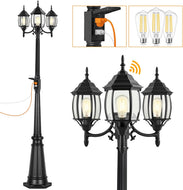 PLH01 Classic Black or White Aluminum 3-Head Post Light 95" Pole with Glass Panels 3 6W 2700K E26 Base Medium Base Included 120V with Photocell Sensor Sockets for Garden, Exterior Lighting - Black