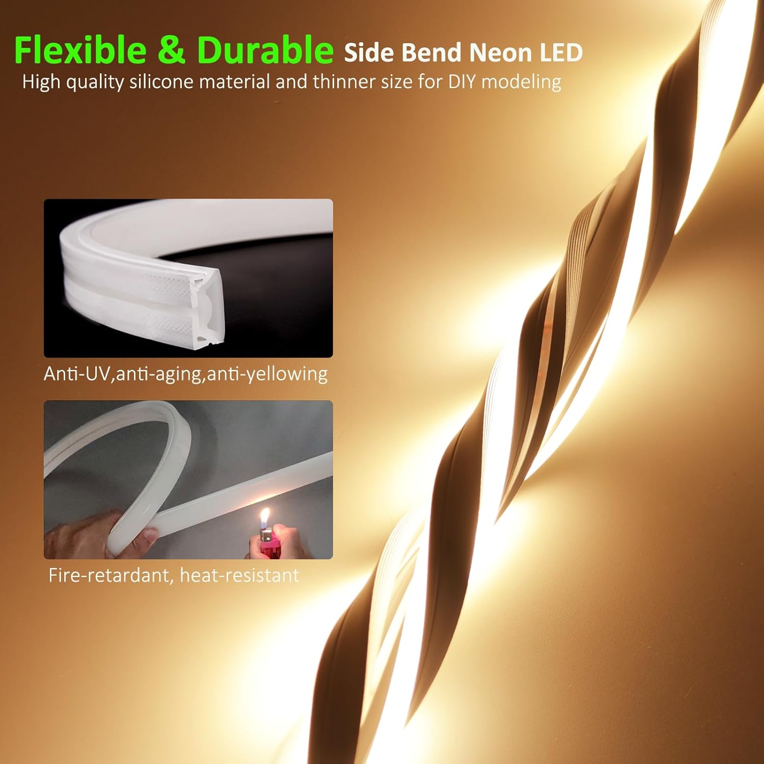 SLN01 Dotless COB Neon LED 16.4FT (5M) Strip Light DC24V 2.44W/ft IP67