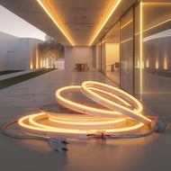 SLN07 Dotless Neon LED Strip Light 8x16mm 110-130V 1.92W/ft IP65 Outdoor Rated Dimmable High Voltage Silicone Strip Light with Aluminum Clamps, Screws, End Cap and Power Cable - 2600K Warm White / 5M/16.4ft