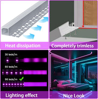 AC04 Plaster-In Drywall Trimless Recessed Track Aluminum Channel 3.3FT/1M and 6.6FT/2M a For Max 13mm LED Strip Lights Pack of 10