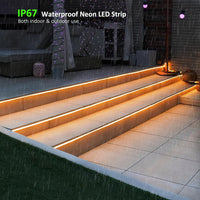 Outdoor Landscape Lighting LED 12V Low Voltage SLN01 Dotless COB Neon LED 16.4FT (5M) Strip Light DC24V 2.44W/ft IP67 4x10mm Outdoor Rated Dimmable Low Voltage Silicone Strip Light