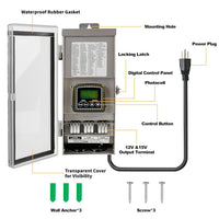 Transformador de bajo voltaje STS300 300W Digital 12V, 15V con fotocélula y temporizador IP65